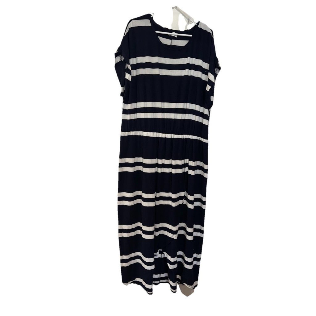 Maurices Womens Faux Wrap Maxi Dress Sz 2 Or 20/22 Navy White Stripe Nautical